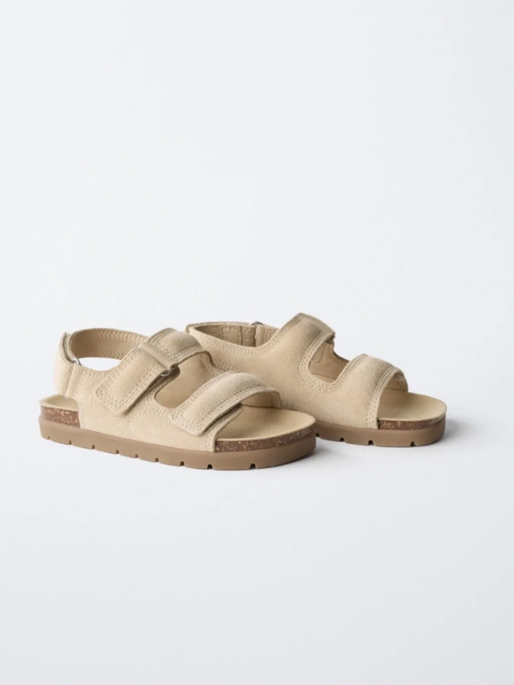 Zara kids double strap leather sandals in sandy brown Made in Spain